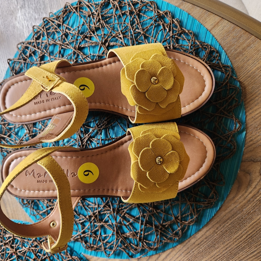 Marella Yellow Wedge Sandals. NWT